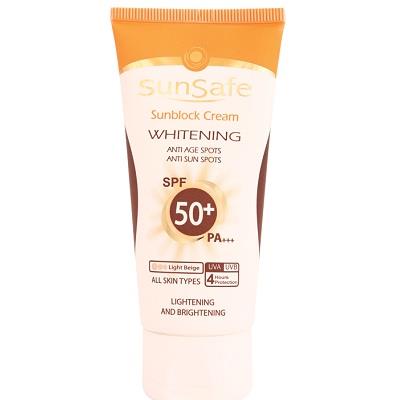 کرم ضد آفتاب و روشن کننده بژ روشن SPF 50 سان سیف مناسب انواع پوست 50 گرم