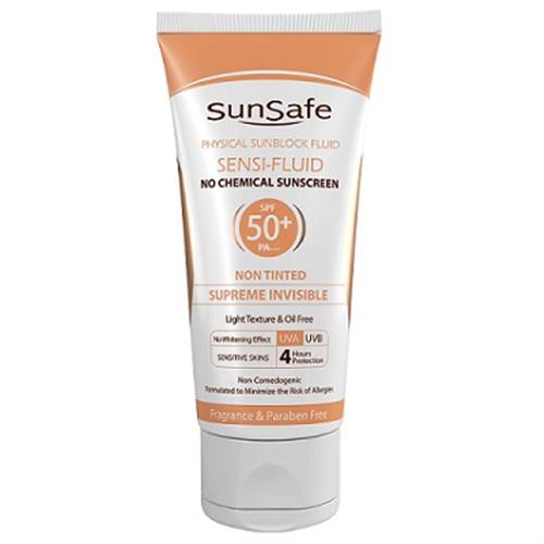 کرم ضد آفتاب سنسی فلوئید SPF 50 بدون رنگ سان سیف مناسب پوست حساس 50 گرم