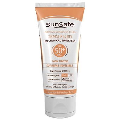 کرم ضد آفتاب سنسی فلوئید SPF 50 بدون رنگ سان سیف مناسب پوست حساس 50 گرم