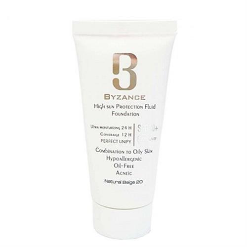 ضدآفتاب کرم پودری SPF50 بژ طبیعی 20 بیزانس مناسب پوست حساس و خشک 30 میلی لیتر