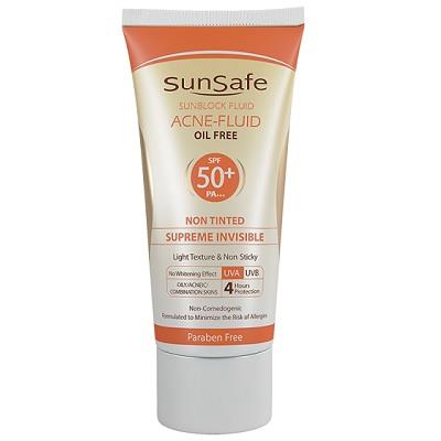 کرم ضد آفتاب آکنئیک فلوئید بدون رنگ فاقد چربی SPF 50 سان سیف مناسب پوست چرب 50 گرم