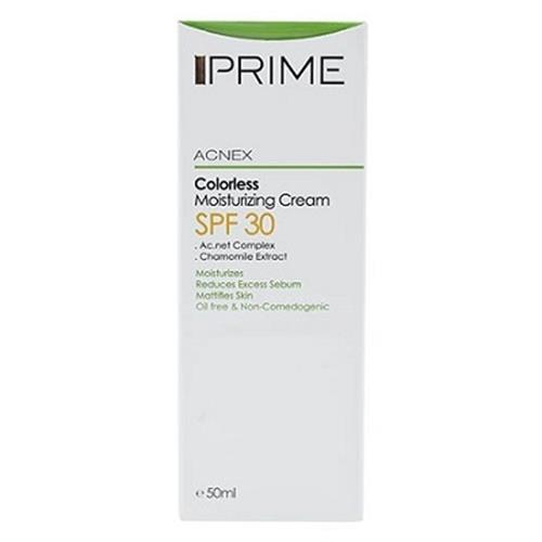 کرم مرطوب کننده فاقد چربی بی رنگ SPF30 پریم مناسب پوست های چرب و دارای آکنه 50 میلی لیتر