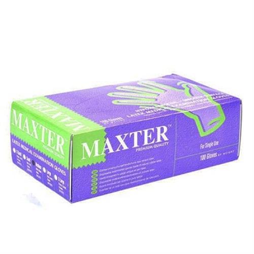 دستکش معاینه لاتکس کم پودر سایز متوسط مکستر 100 عددی