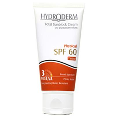 کرم ضد آفتاب بژ روشن SPF60 فیزیکال هیدرودرم مناسب پوست خشک و حساس 50 گرم