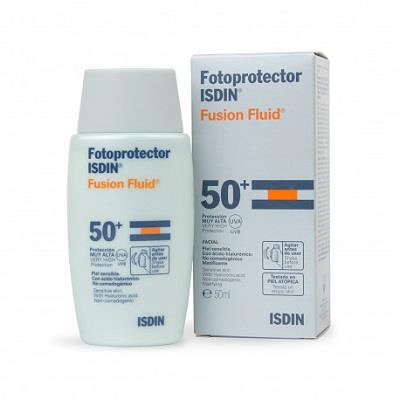 فلوئید ضدآفتاب فیوژن SPF50 بی رنگ ایزدین مناسب پوست نرمال و خشک 50 میلی لیتر